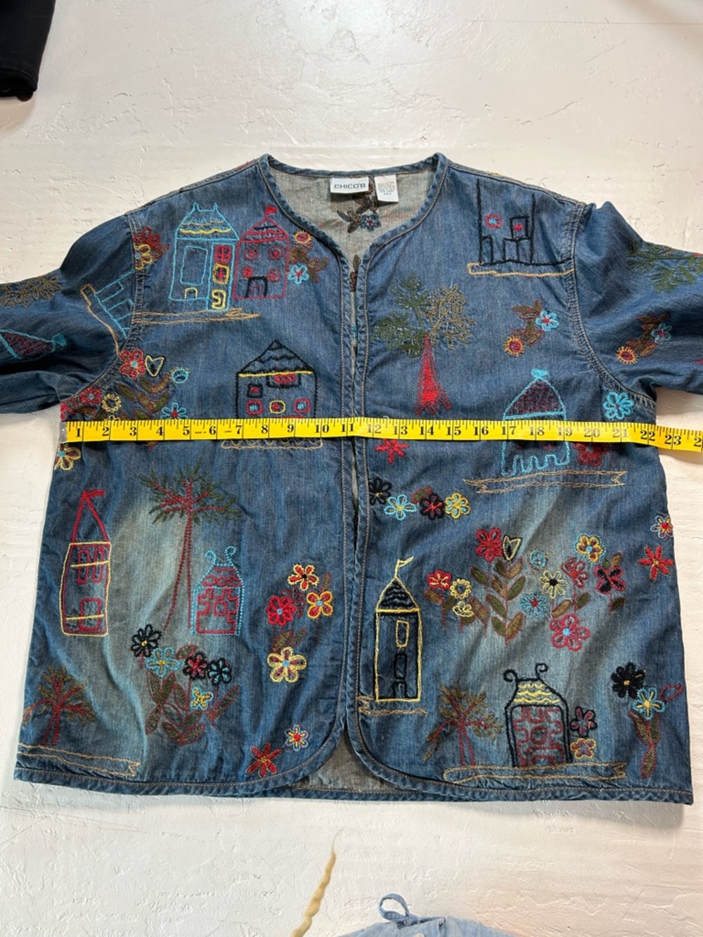 Chico's Blue Denim Jacket with Multicolor Embroidery - Picture 8 of 12